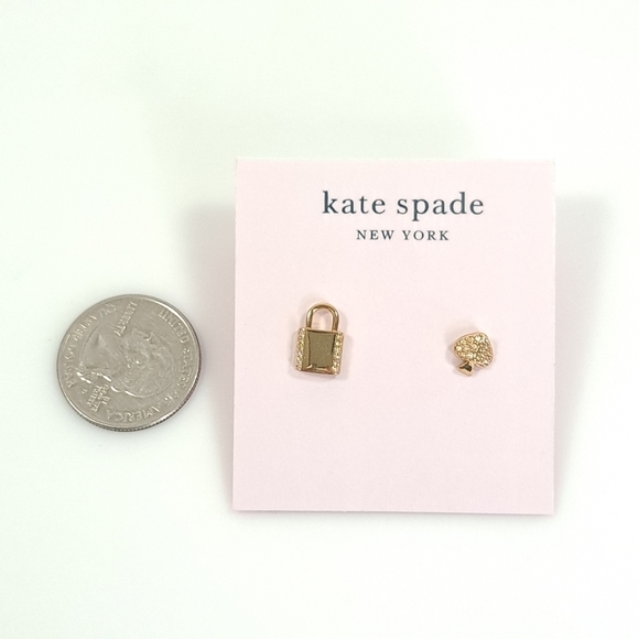 Kate Spade Lock & Spade Earrings Mismatch Stud NWT NEW Post Back Gold - Picture 7 of 10